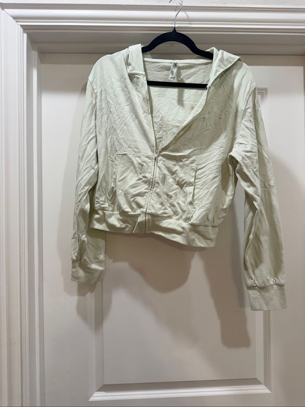 SKIMS Full Zip Hoodie Lightweight Cotton Fleece Cream Off-White Size Large L